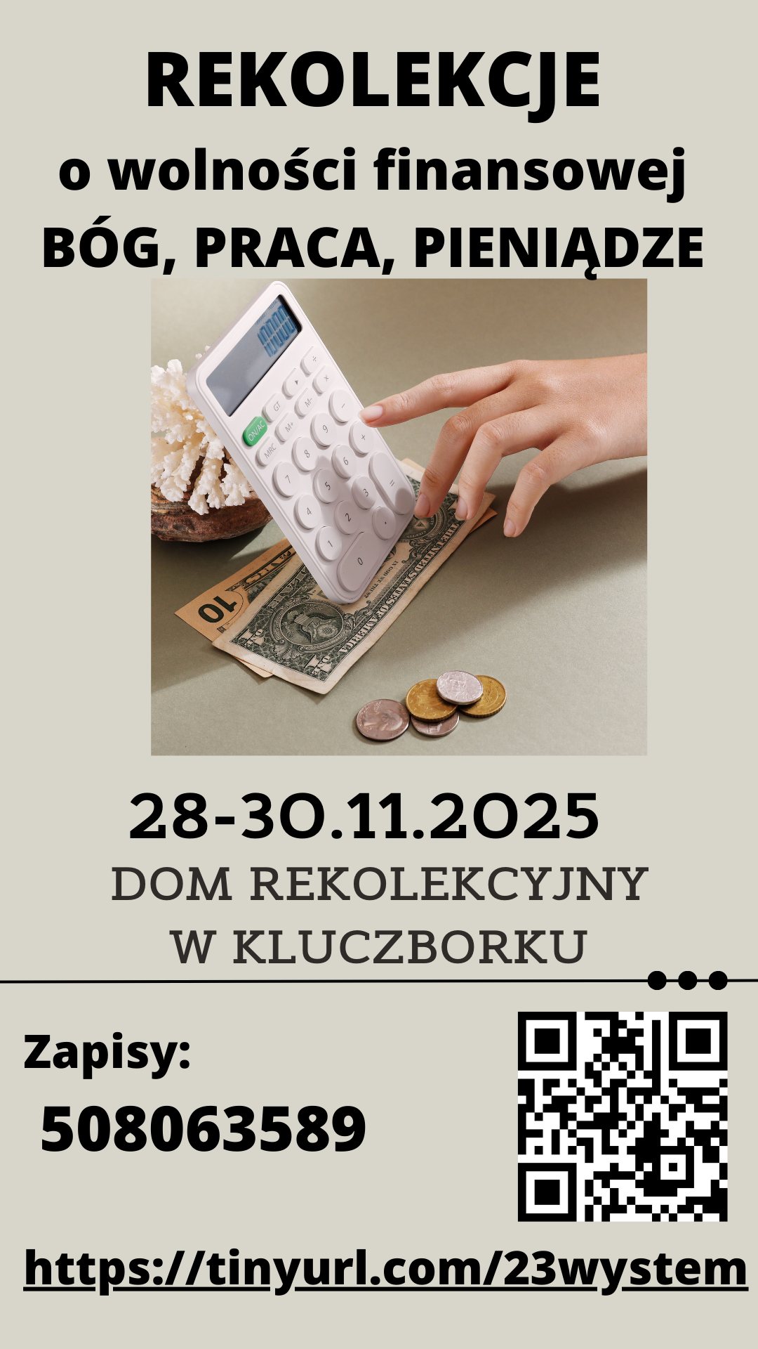 Zapraszamy na rekolekcje BÓG, PRACA, PIENIĄDZE.